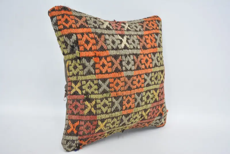 Couch Cushion Case, 12x12 Orange Pillow, Turkish Kilim Pillow, Vintage Kilim Pillow, Vintage Kilim Throw Pillow, Turkish Corner Cushion, Pillow - 3