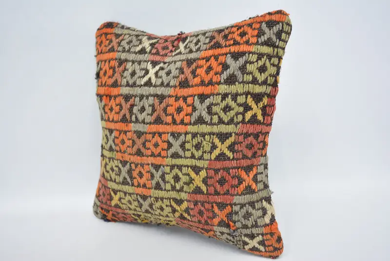 Couch Cushion Case, 12x12 Orange Pillow, Turkish Kilim Pillow, Vintage Kilim Pillow, Vintage Kilim Throw Pillow, Turkish Corner Cushion, Pillow - 4