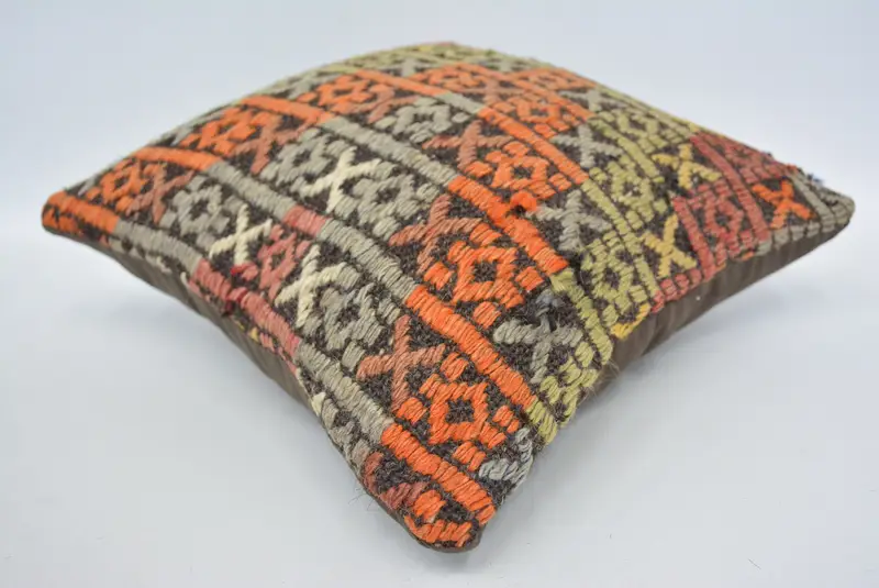 Couch Cushion Case, 12x12 Orange Pillow, Turkish Kilim Pillow, Vintage Kilim Pillow, Vintage Kilim Throw Pillow, Turkish Corner Cushion, Pillow - 6