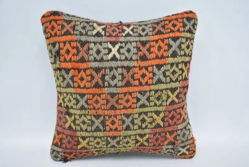 Couch Cushion Case, 12x12 Orange Pillow, Turkish Kilim Pillow, Vintage Kilim Pillow, Vintage Kilim Throw Pillow, Turkish Corner Cushion, Pillow - 1