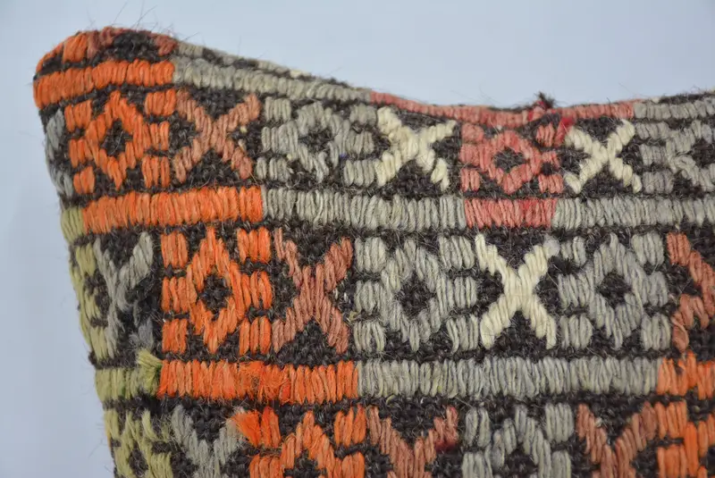 Couch Cushion Case, 12x12 Orange Pillow, Turkish Kilim Pillow, Vintage Kilim Pillow, Vintage Kilim Throw Pillow, Turkish Corner Cushion, Pillow - 2