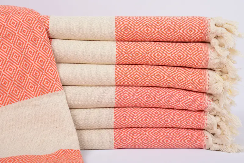 Organic Beach Towel Turkish Cotton Orange, Beige, 40x71 Inches