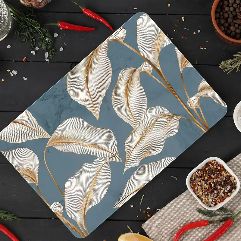 Lüks Desen Tasarımlı Altın Varak Cam Kesme Tahtası