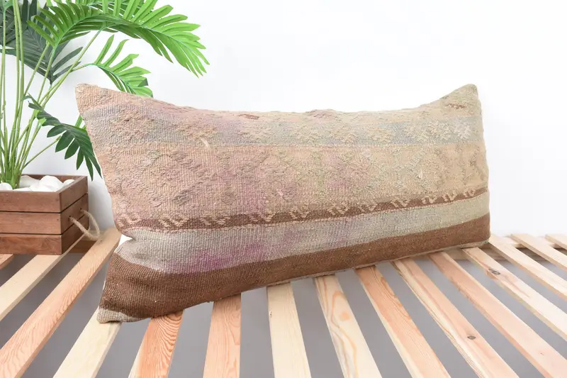 Vintage Kilim Throw Pillow, Handmade Kilim Cushion, Cushion, Interior Designer Pillow, Comfy Throw Pillow Case, 16x36 Brown Cushion Cover - 4