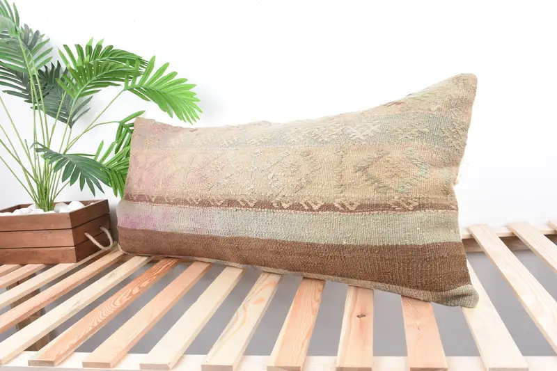Vintage Kilim Throw Pillow, Handmade Kilim Cushion, Cushion, Interior Designer Pillow, Comfy Throw Pillow Case, 16x36 Brown Cushion Cover - 5