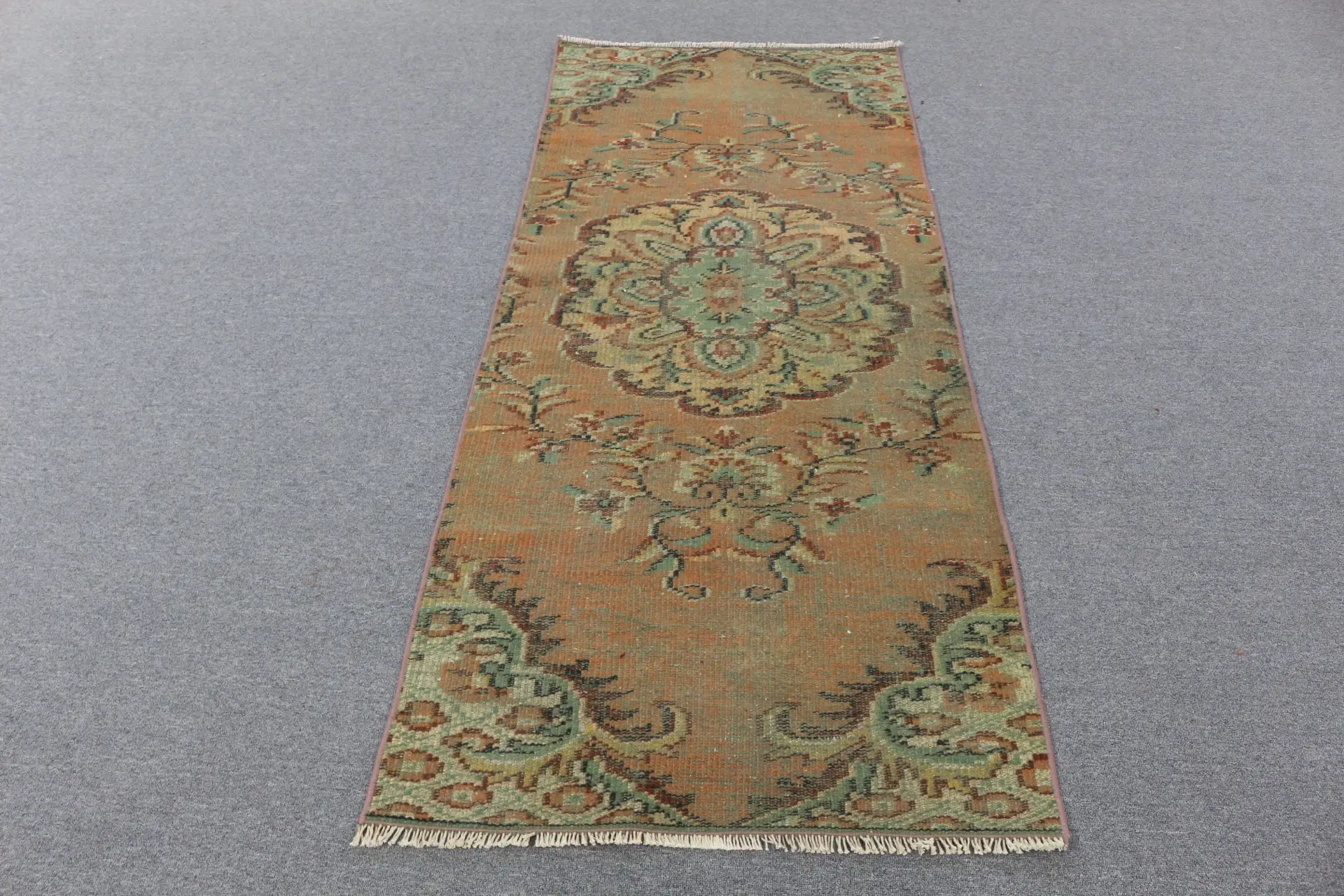Türk Vintage Vurgulu Halı 2.8x6.6 ft (85x200 cm), Kahverengi Oryantal Halı - 1
