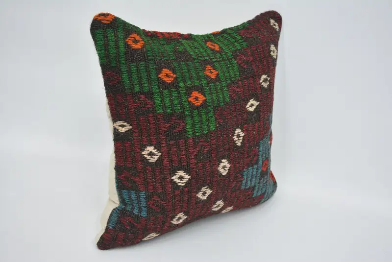 16x16 Red Cushion Cover, Interior Designer Pillow, Pillow Sham, Tribal Pillow, Pillow for Sofa, Kilim Cushion Sham, Patio Pillow - 3