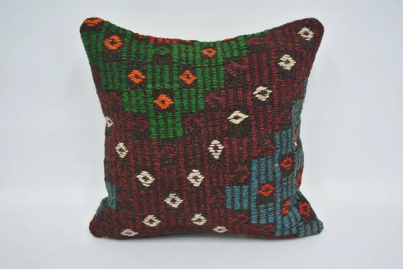 16x16 Red Cushion Cover, Interior Designer Pillow, Pillow Sham, Tribal Pillow, Pillow for Sofa, Kilim Cushion Sham, Patio Pillow - 1