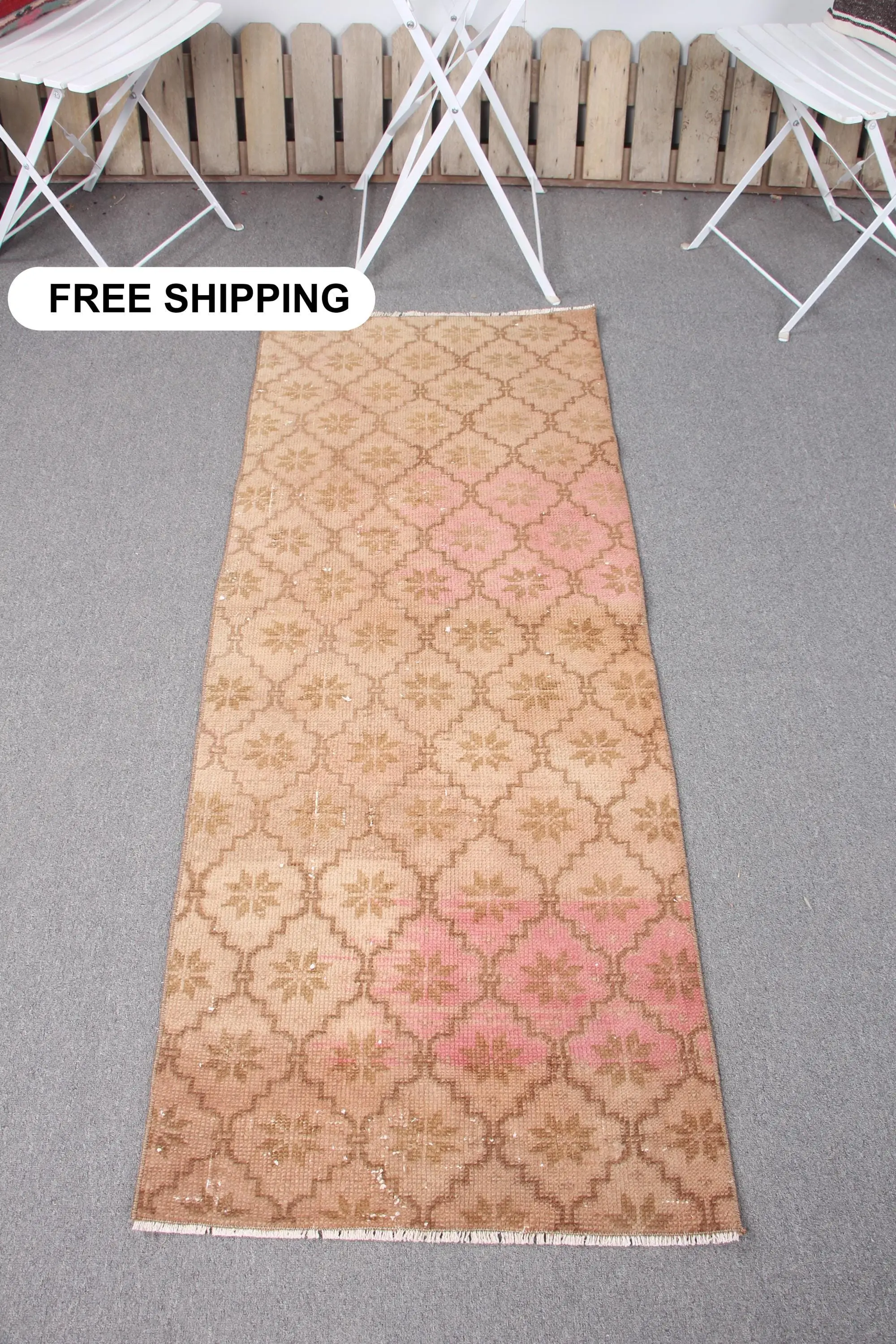 Alfombra de 2,2x5,5 pies, alfombra turca vintage, alfombra marroquí rosa marrón - 1