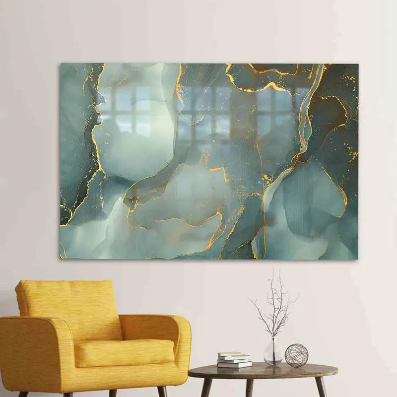 Elegant Green Gold Marble Printed Glass - Modern Luxury Design