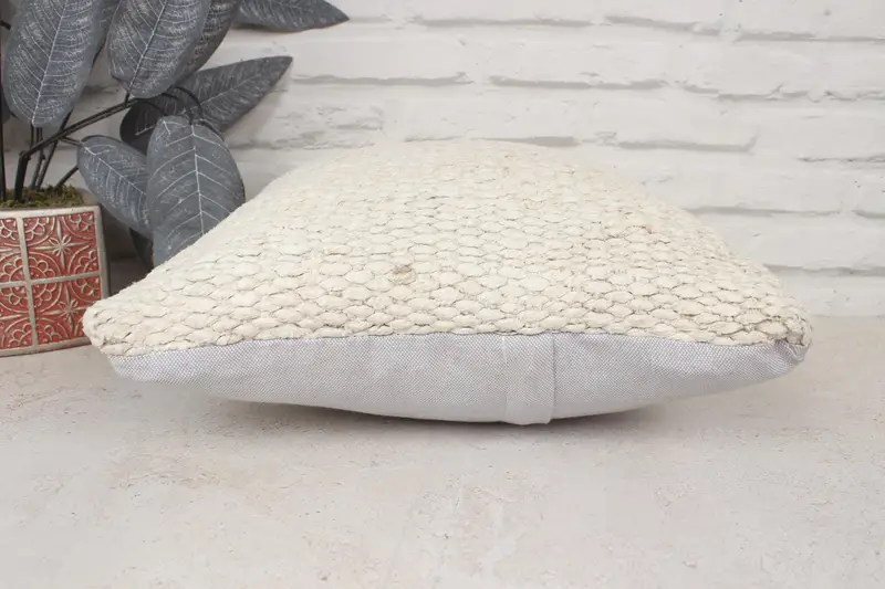 Boho Pillow, 14x14 Beige Pillow Case, Vintage Kilim Throw Pillow, Pet Cushion, Throw Kilim Pillow, Sustainable Pillow Sham, Pillow Cover - 5