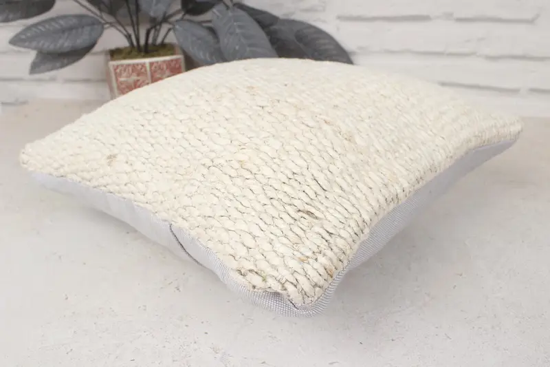 Boho Pillow, 14x14 Beige Pillow Case, Vintage Kilim Throw Pillow, Pet Cushion, Throw Kilim Pillow, Sustainable Pillow Sham, Pillow Cover - 6