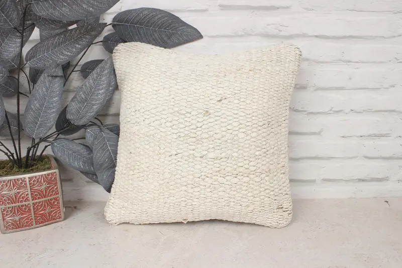 Boho Pillow, 14x14 Beige Pillow Case, Vintage Kilim Throw Pillow, Pet Cushion, Throw Kilim Pillow, Sustainable Pillow Sham, Pillow Cover - 1