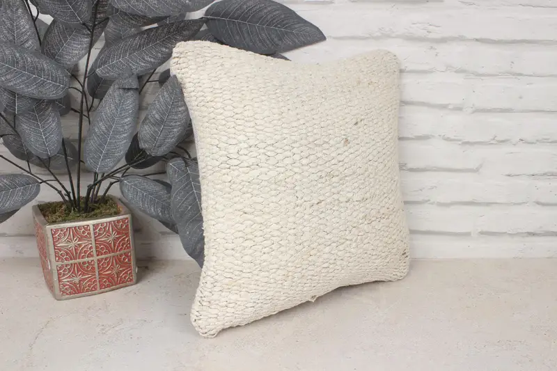 Boho Pillow, 14x14 Beige Pillow Case, Vintage Kilim Throw Pillow, Pet Cushion, Throw Kilim Pillow, Sustainable Pillow Sham, Pillow Cover - 3