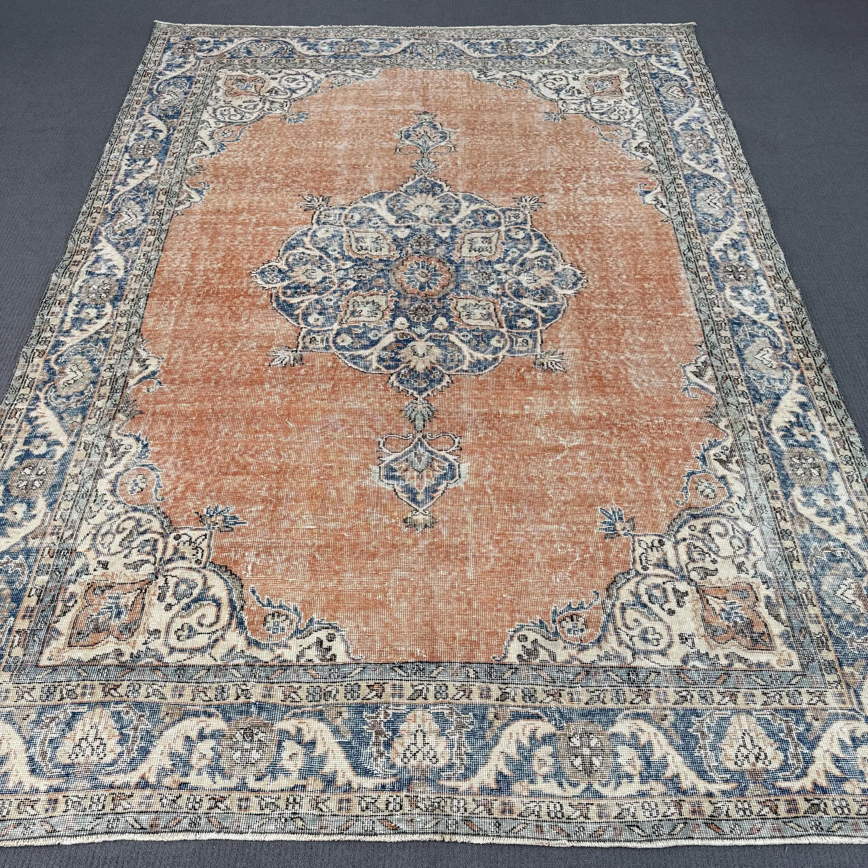 Rug, 7x9.7 ft Turkish Rug, Blue Abstract Rug Wool - 1