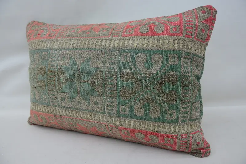 Cushion, Decorative Cushion Cover, Vintage Kilim Throw Pillow, 16x24 Green Pillow, Turkish Kilim Pillow, Vintage Pillow - 3