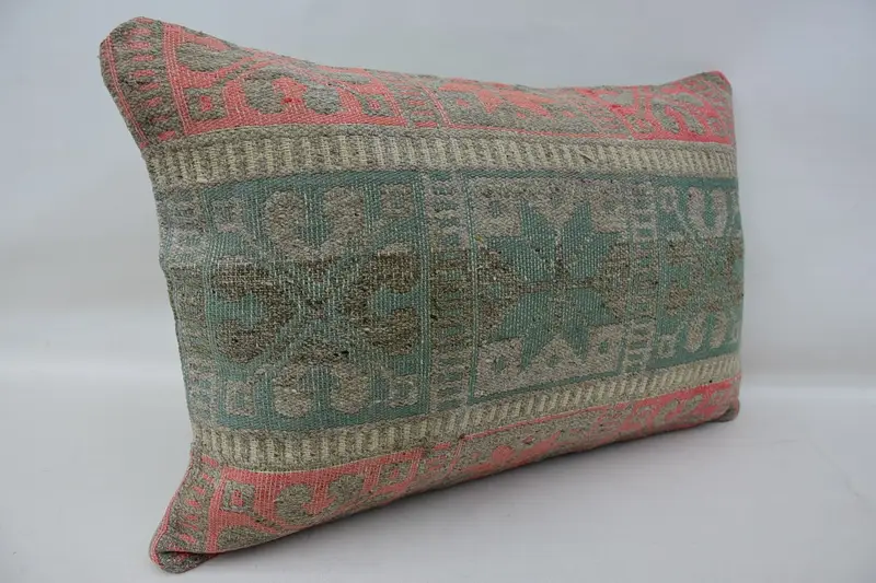 Cushion, Decorative Cushion Cover, Vintage Kilim Throw Pillow, 16x24 Green Pillow, Turkish Kilim Pillow, Vintage Pillow - 2