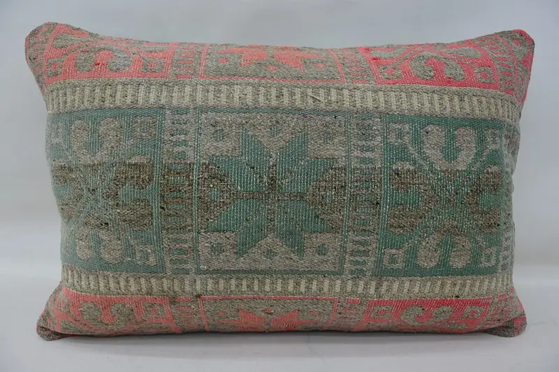 Cushion, Decorative Cushion Cover, Vintage Kilim Throw Pillow, 16x24 Green Pillow, Turkish Kilim Pillow, Vintage Pillow - 1