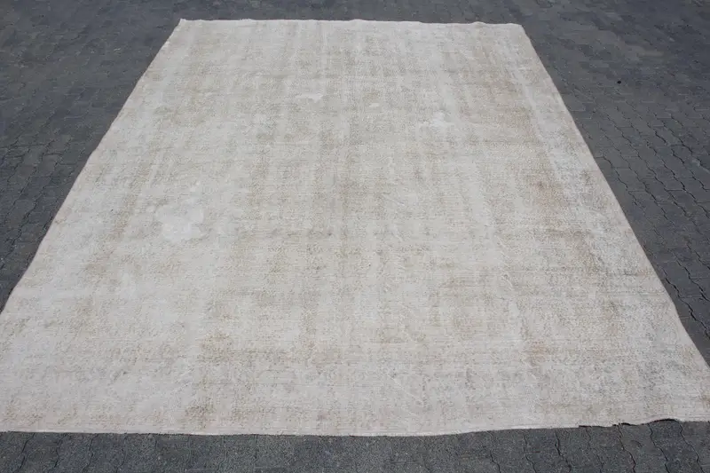 Vintage Turkish Rug, 9.1x12 ft Oversize Rug, White Oushak Patchwork Rug - 1