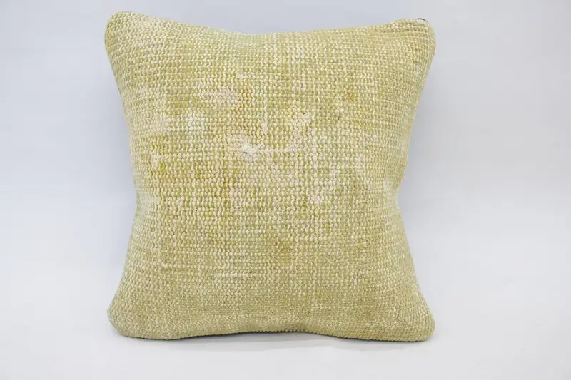 Balcony Throw Wool Pillow, Beige 36x36 cm Antique Cushion Cover - 1