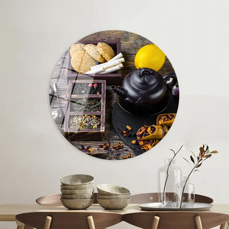 トレンディなティーカップとレモンキッチンキャンバスプリント