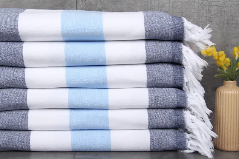 Custom Embroidered Navy-White-Blue Striped Terry Towel, 36x63 Inches