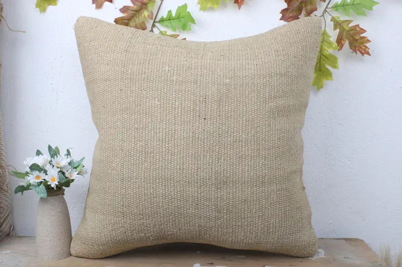 20x20 Beige Cushion Case, Floor Cushion, Pillow Sham, Throw Kilim Pillow, Pillow for Sofa, Decorative Pillow Sham, Kilim Pillow - 2