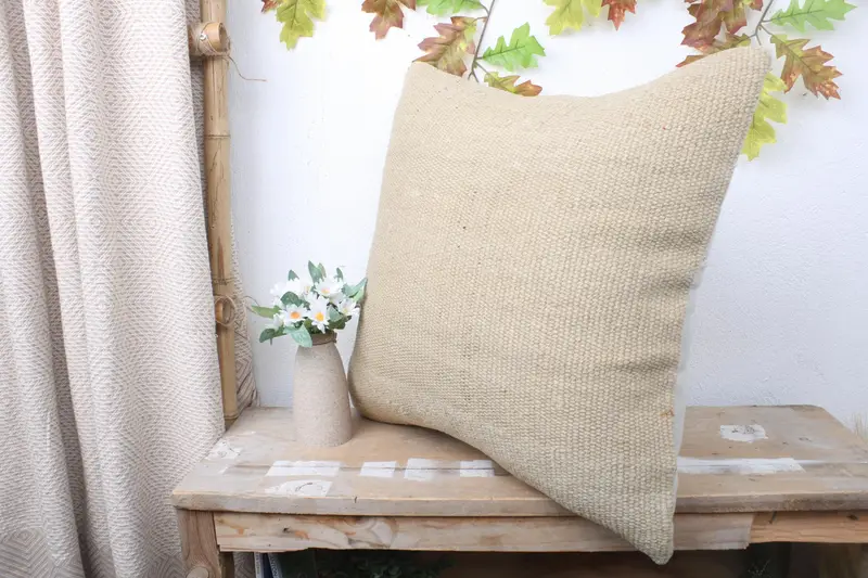 20x20 Beige Cushion Case, Floor Cushion, Pillow Sham, Throw Kilim Pillow, Pillow for Sofa, Decorative Pillow Sham, Kilim Pillow - 4