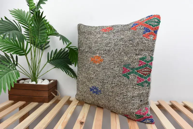 Handmade Kilim Cushion, Pillow for Couch, Ethnical Kilim Rug Pillow, 24x24 Orange Pillow Case, Cushion Cover, Armchair Cushion Cover - 5