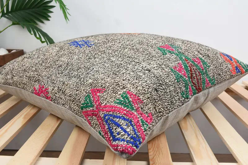 Handmade Kilim Cushion, Pillow for Couch, Ethnical Kilim Rug Pillow, 24x24 Orange Pillow Case, Cushion Cover, Armchair Cushion Cover - 6