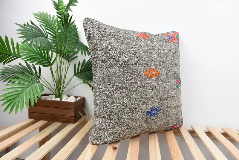Handmade Kilim Cushion, Pillow for Couch, Ethnical Kilim Rug Pillow, 24x24 Orange Pillow Case, Cushion Cover, Armchair Cushion Cover - 4