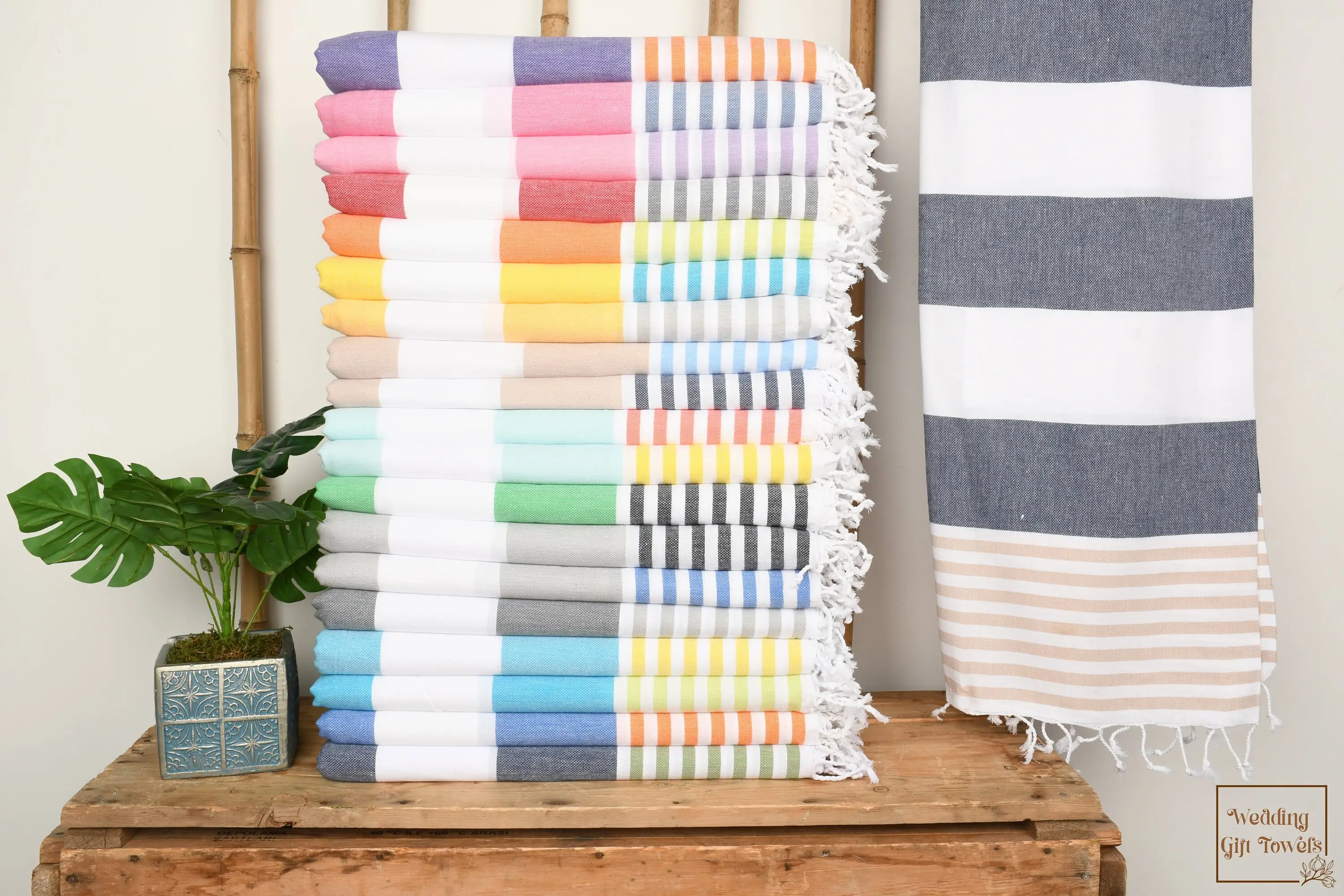 Personalized Turkish Cotton Towel Striped, Beige, 70x40 or 23x39 Inches - 1