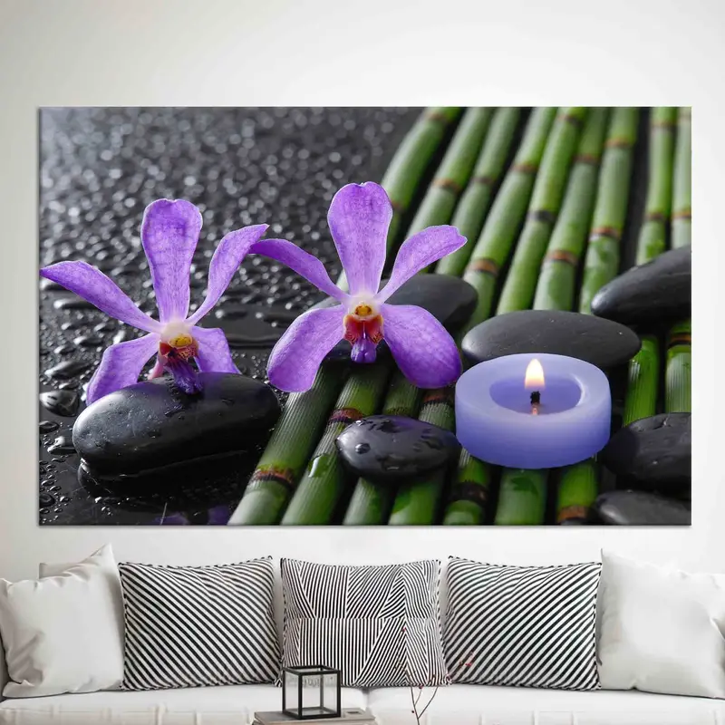 Elegant bedruckte Leinwand: Lila Orchidee und Bambushain