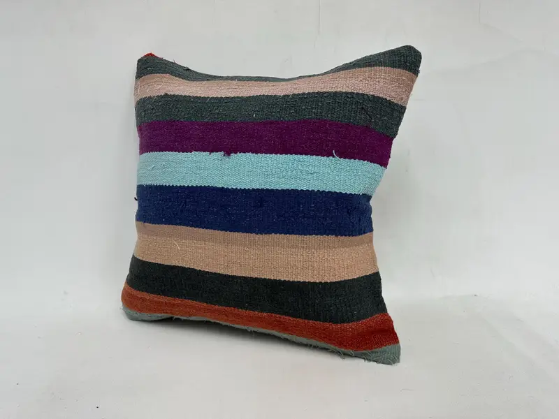 Beige & Brown Striped Embroidered Throw Pillow, 20x20 Inches Pillow - 4