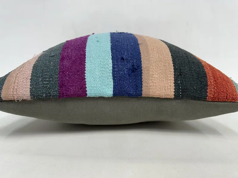 Beige & Brown Striped Embroidered Throw Pillow, 20x20 Inches Pillow - 5