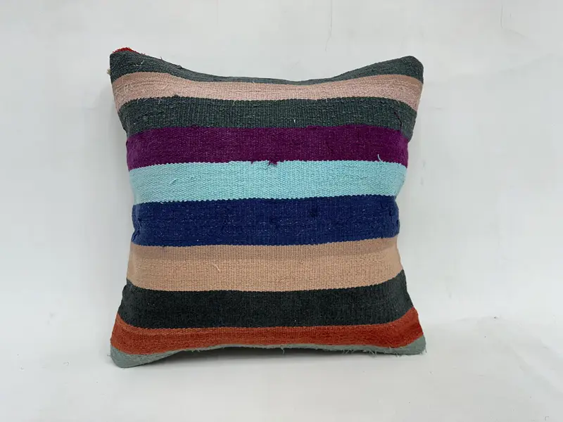 Beige & Brown Striped Embroidered Throw Pillow, 20x20 Inches Pillow - 1