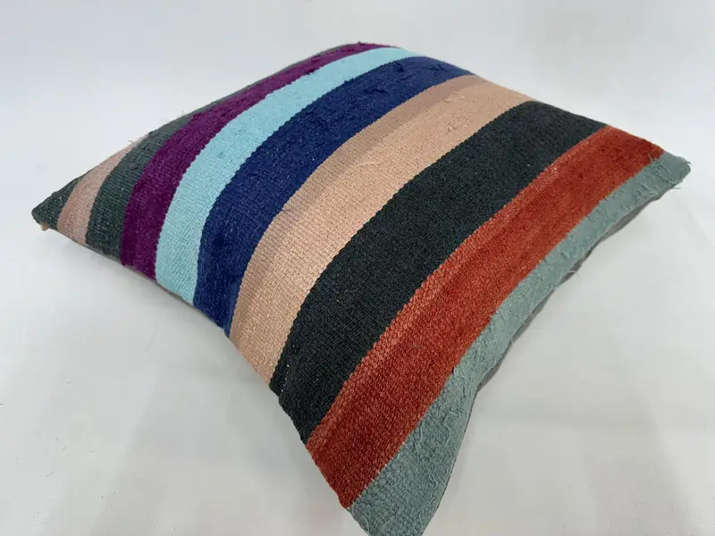 Beige & Brown Striped Embroidered Throw Pillow, 20x20 Inches Pillow - 6