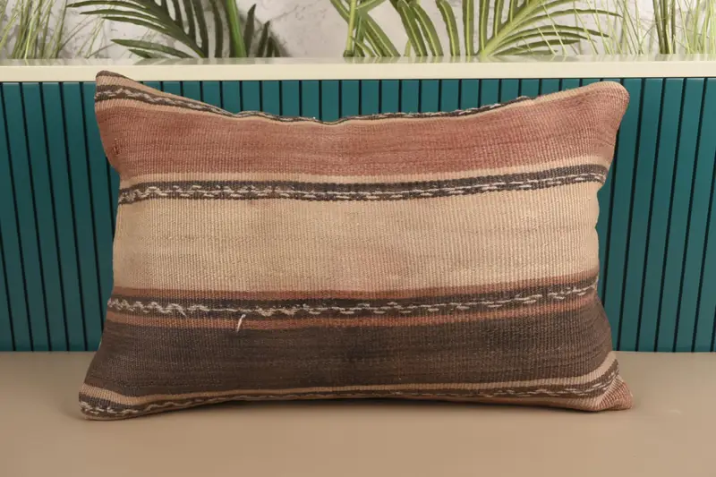 Striped Throw Pillow Case, Gift 16x24 inch FloorBrown Wool Cushion Case - 1
