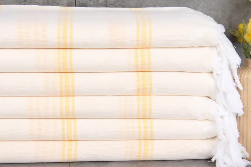 Turkish Beach Towel Monogram Dark Yellow Striped, 71x40 Inches