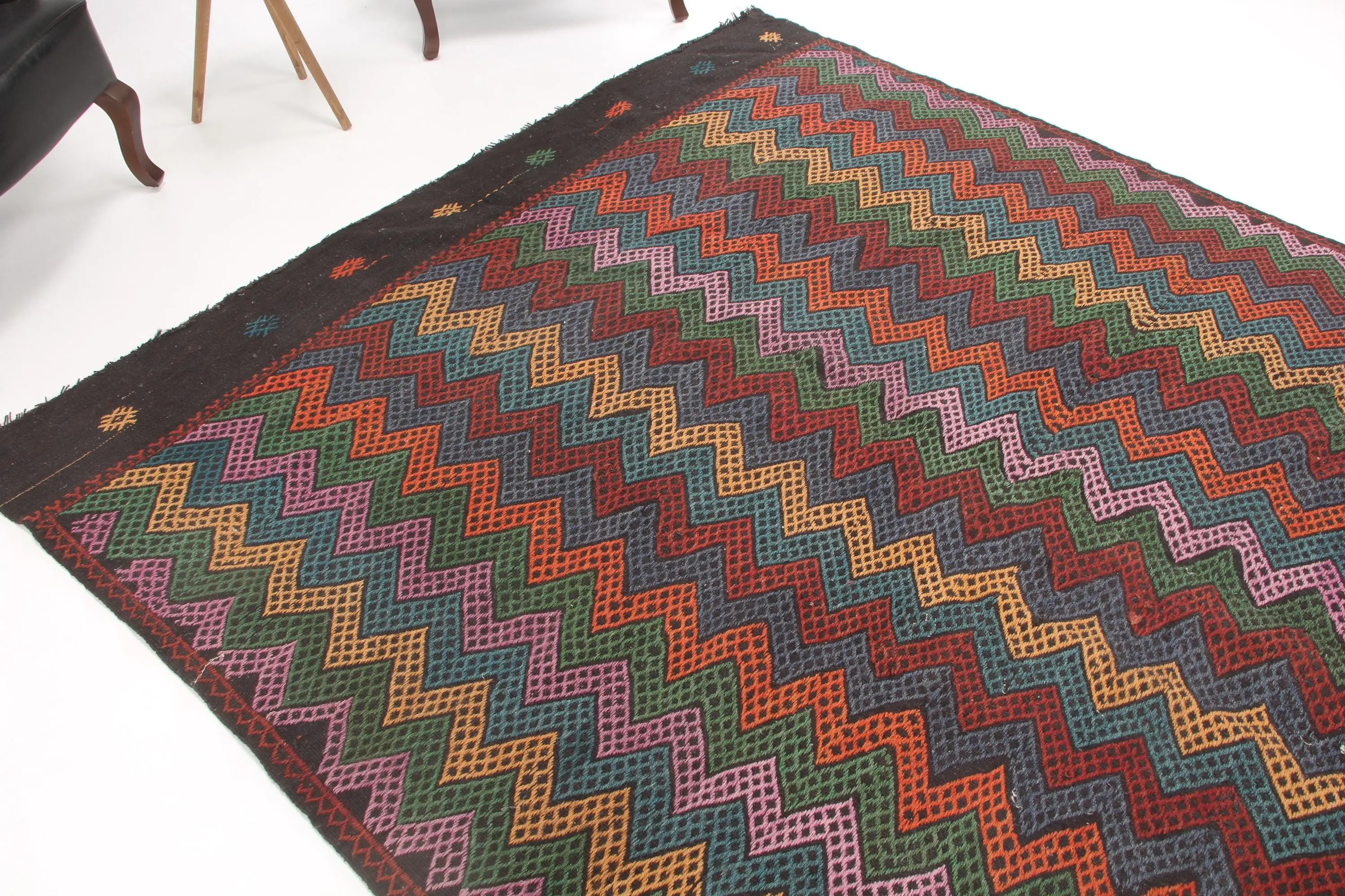 Turkish Large Rug 7x9.2 ft, Red Green Oriental Rug Wool - 1