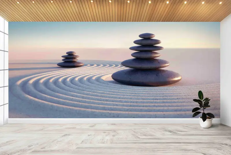 Elegante bedruckte Tapete: Zen Minimal Modern Office Decor