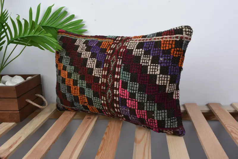 Bohemian Cushion Cushion, Turkish Kilim Pillow, 12x20 Green Pillow Sham, Handmade Kilim Cushion, Cushion Case, Throw Kilim Pillow - 5