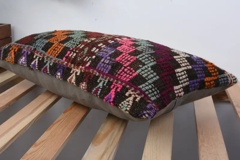 Bohemian Cushion Cushion, Turkish Kilim Pillow, 12x20 Green Pillow Sham, Handmade Kilim Cushion, Cushion Case, Throw Kilim Pillow - 6