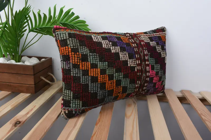 Bohemian Cushion Cushion, Turkish Kilim Pillow, 12x20 Green Pillow Sham, Handmade Kilim Cushion, Cushion Case, Throw Kilim Pillow - 4