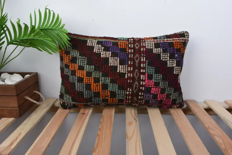 Bohemian Cushion Cushion, Turkish Kilim Pillow, 12x20 Green Pillow Sham, Handmade Kilim Cushion, Cushion Case, Throw Kilim Pillow - 1