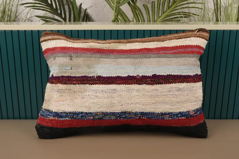 Turkish 16x24 inch Striped Pillow Sham, College Dorm Decor Red Antique Valentine Gift Pillow Cover - 1