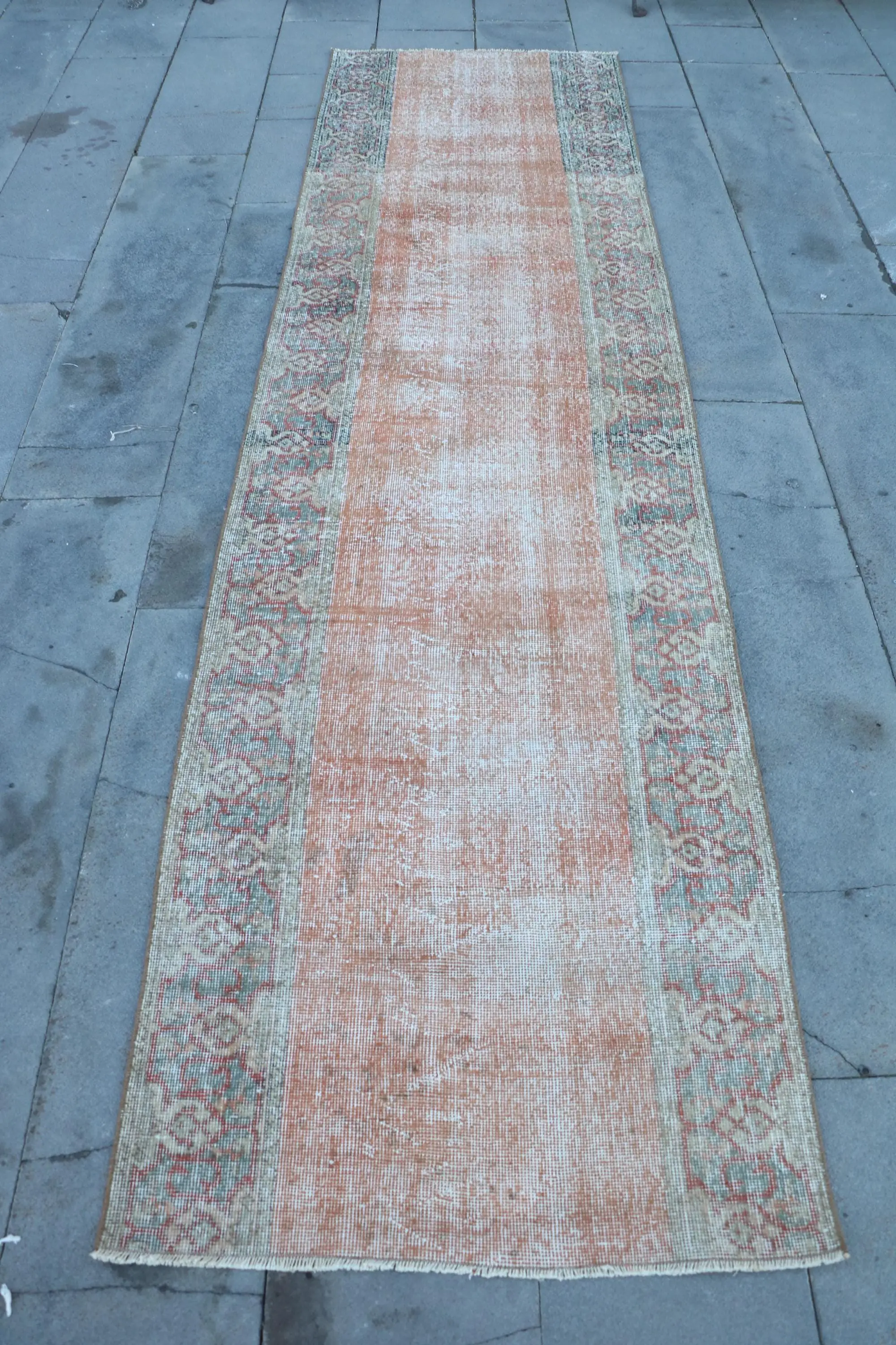 2.8x10.4 ft Turkish Rug, Vintage Runner Rug, Orange Blue Ombré Rug - 1
