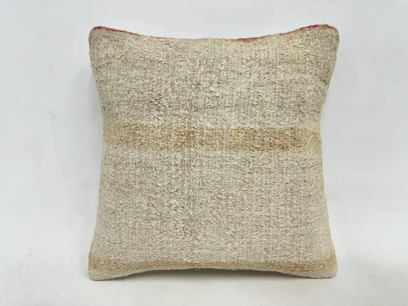 16x16 Beige Pillow Case, Cushion Case, Neutral Cushion Case, Outdoor Throw Cushion, Boho Pillow, Pillow for Sofa, Handmade Kilim Cushion - 1