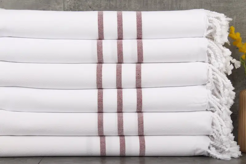 Burgundy Striped Organic Cotton Peshtemal Towel, 40x71 Inches