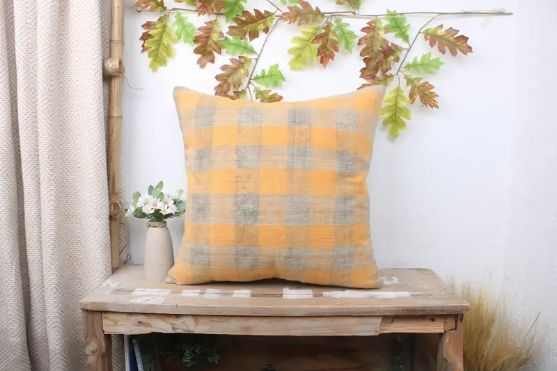 Pillow Case, Wholesale Pillow Case, 20x20 Yellow Pillow Case, Vintage Kilim Throw Pillow, Boho Pillow, Throw Kilim Pillow, Garden Cushion - 1
